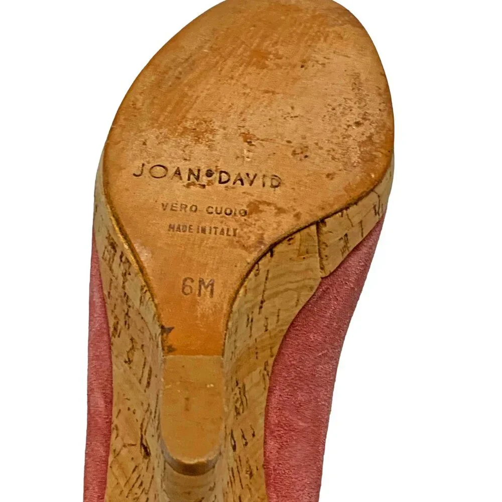 Joan &‎ David Contessa Suede Peep Toe Platform Cork Wedges Made in Italy